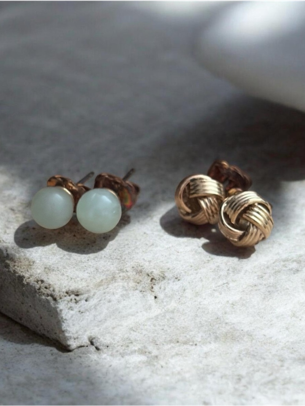Vintage Avon Genuine Jade Stud Earrings Gold Love Knot Gift Set NIB